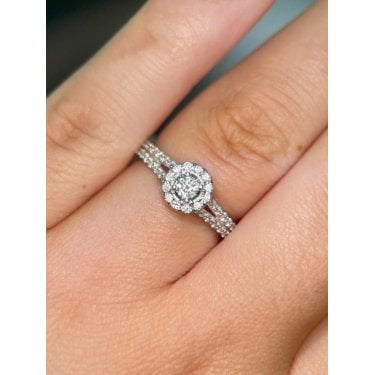 Platinum 0.45ct Total Round Brilliant Cut Centre with Single Halo & Split Diamond Shoulders Ring