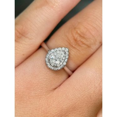 Platinum 0.60ct Pear Cut Solitaire with Double Halo Diamond Ring