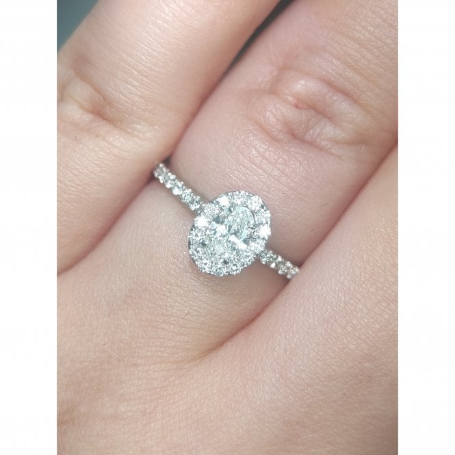 Faith Diamonds Platinum 0.64ct Total Oval Cut Centre with Single Halo & Diamond Shoulders Ring