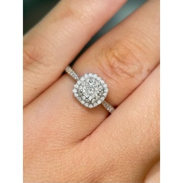 Platinum 0.66ct Cushion Cut Solitaire with Double Halo & Diamond Shoulders Ring