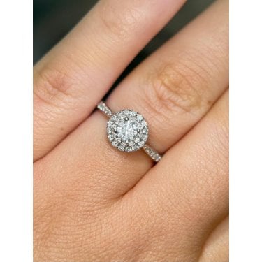 Platinum 0.70ct Round Brilliant Solitaire with Double Halo & Diamond Shoulders Ring