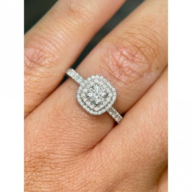Faith Diamonds Platinum 0.81ct Total Round Brilliant Double Halo Diamond Ring