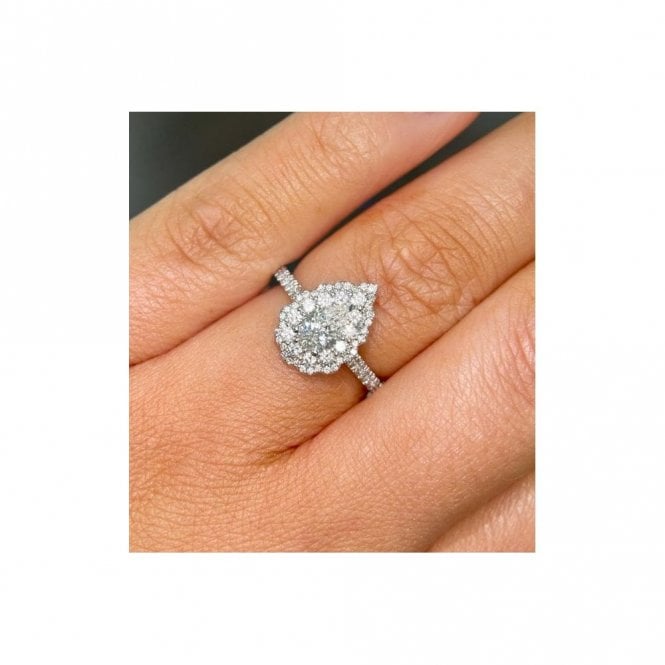 Faith Diamonds Platinum 1.00ct Total Pear Cut Centre with Vintage Edge Double Halo & Diamond Shoulders Ring