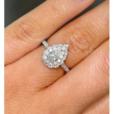 Platinum 1.00ct Total Pear Cut Centre with Vintage Edge Double Halo & Diamond Shoulders Ring