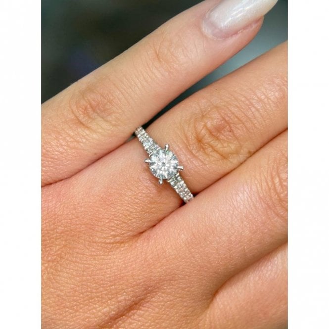 Faith Diamonds Platinum 1.21ct Total Round Brilliant Cut Solitaire with Diamond Shoulders LAB Grown Diamond Certified Ring