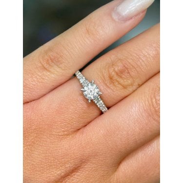 Platinum 1.21ct Total Round Brilliant Cut Solitaire with Diamond Shoulders LAB Grown Diamond Certified Ring