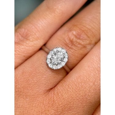 Platinum Oval 0.59ct Total Single Halo Diamond Ring