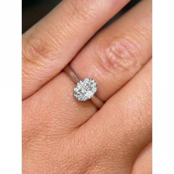 Faith Diamonds Platinum Oval Illusion 0.38ct Total Diamond Cluster Ring