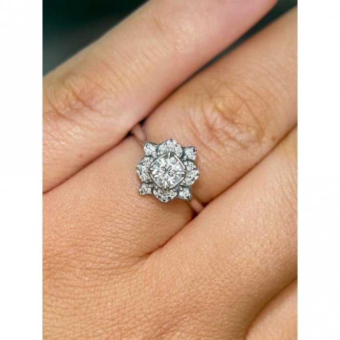 Faith Diamonds Platinum Total 0.40ct Round Brilliant Centre with Fancy Flower Halo Diamond Ring 