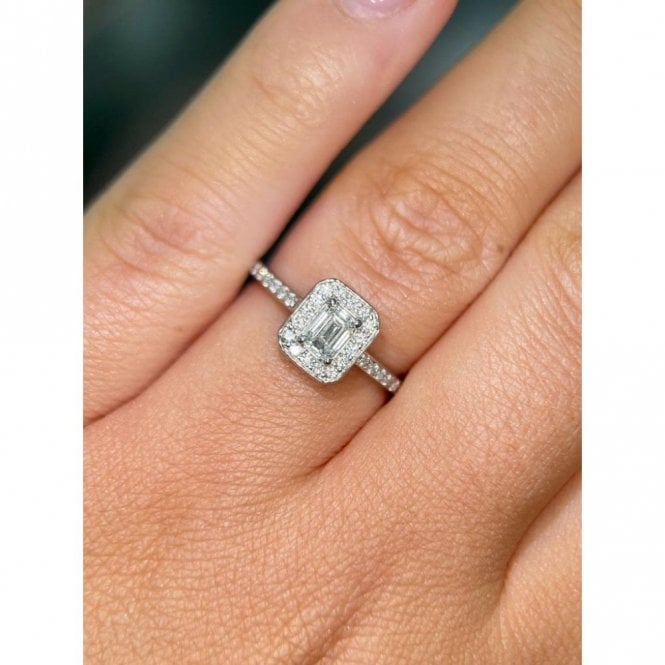 Faith Diamonds Platinum Total 0.58ct Emerald Cut Centre with Diamond Shoulders Ring