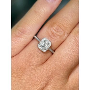 Platinum Total 0.58ct Emerald Cut Centre with Diamond Shoulders Ring