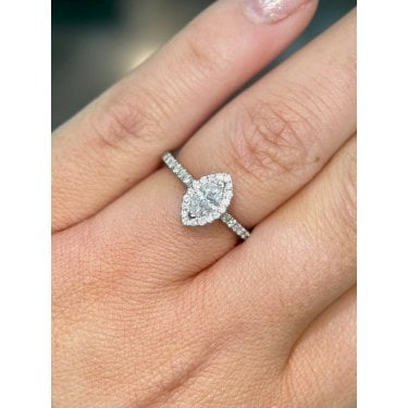 Platinum Total 0.66ct Marquise Cut Centre with Single Halo & Diamond Shoulders Ring