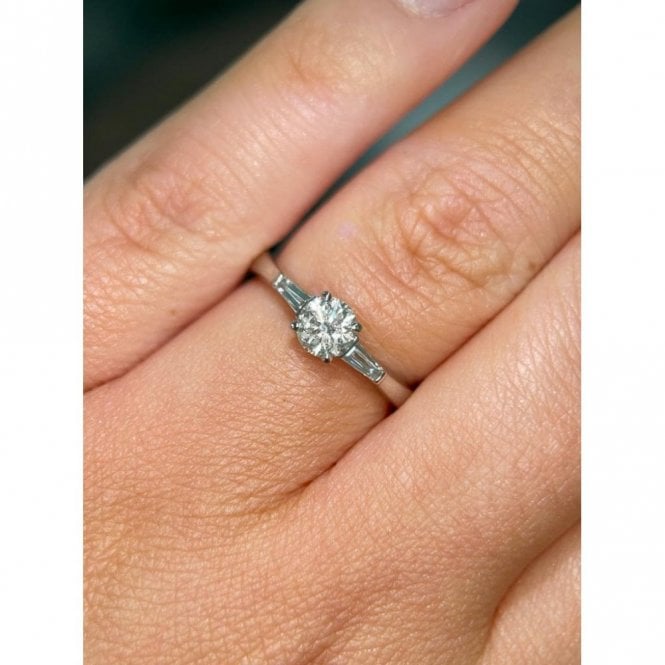 Faith Diamonds Platinum Total 0.66ct Round Brilliant Cut Centre with Tapered Baguette Cut Shoulders Diamond Ring