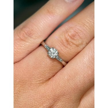 Platinum Total 0.66ct Round Brilliant Cut Centre with Tapered Baguette Cut Shoulders Diamond Ring
