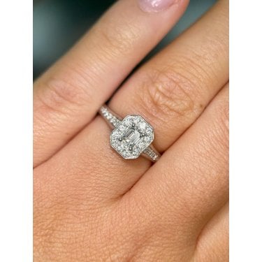 Platinum Total 0.71ct Emerald Cut Centre with Diamond Shoulders Ring