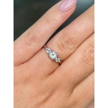 Platinum Total 0.81ct Round Brilliant Centre with Pear Sides 3 Stone Diamond Ring