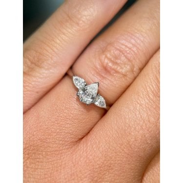 Platinum Total 0.83ct Pear Cut 3 Stone Diamond Ring