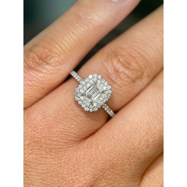 Platinum Total 0.87ct Emerald Cut Centre with Diamond Shoulders Ring