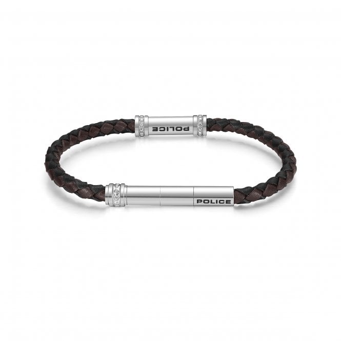 Police  Barrell Black & Brown Braided Leather Bracelet 19cm