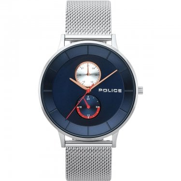 Police Gents Berkeley Silver Navy Watch