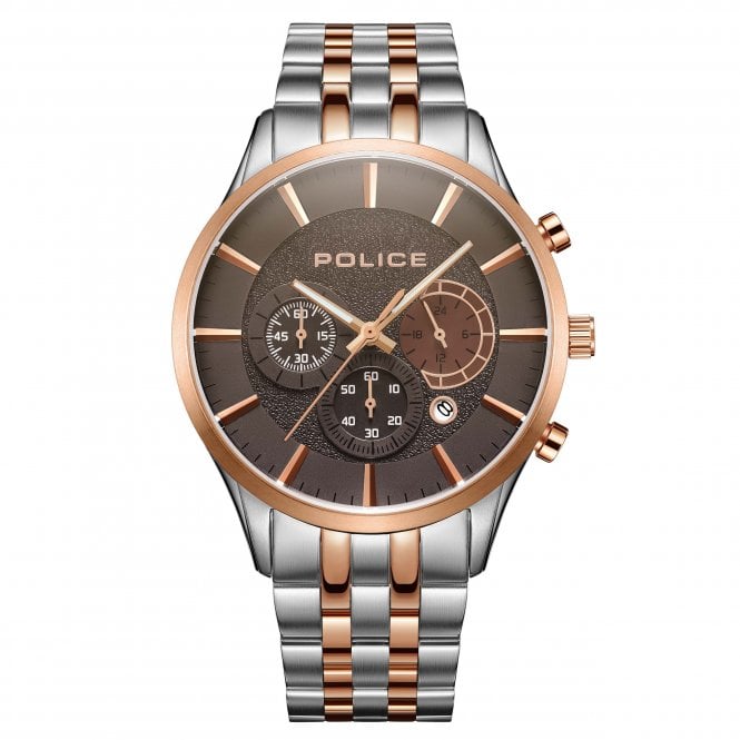 Police  Gents Cage Brown Dial Chronograph Two Tone Stainless Steel Watch