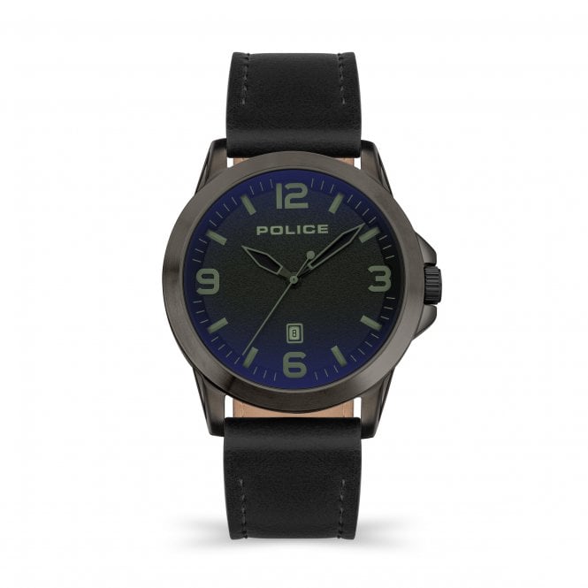 Police  Gents Cliff Black Sandblasted Dial Black Leather Strap Watch