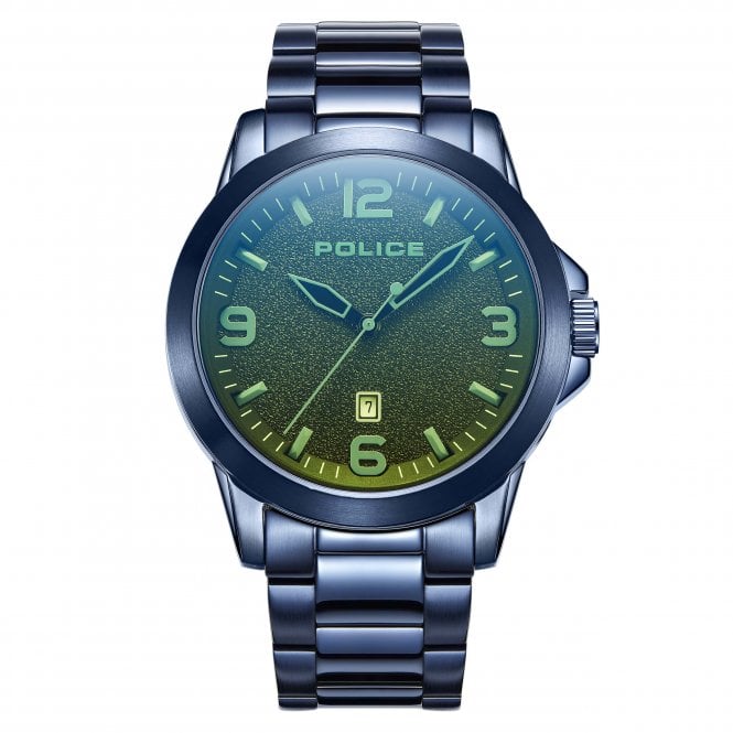 Police  Gents Cliff  Black Sandblasted Dial Blue Matt Stainless Steel Watch