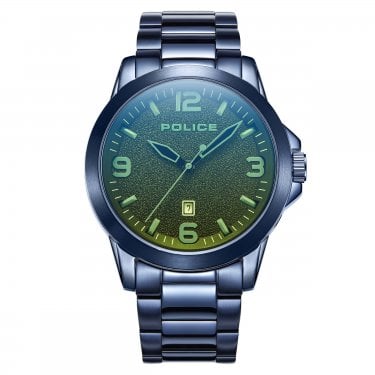 Police Gents Cliff Black Sandblasted Dial Blue Matt Stainless Steel Watch