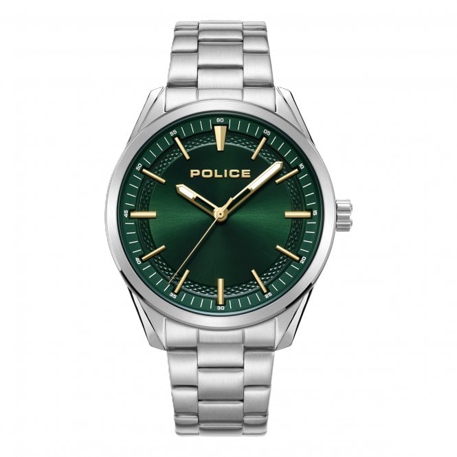 Police  Gents Grille Green Dial Stainless Steel Watch