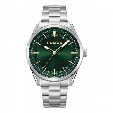 Police Gents Grille Green Dial Stainless Steel Watch