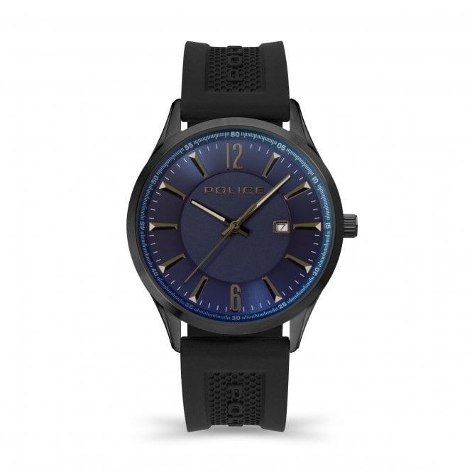 Police  Gents Laser Dark Blue Dial Black Silicone Strap Watch