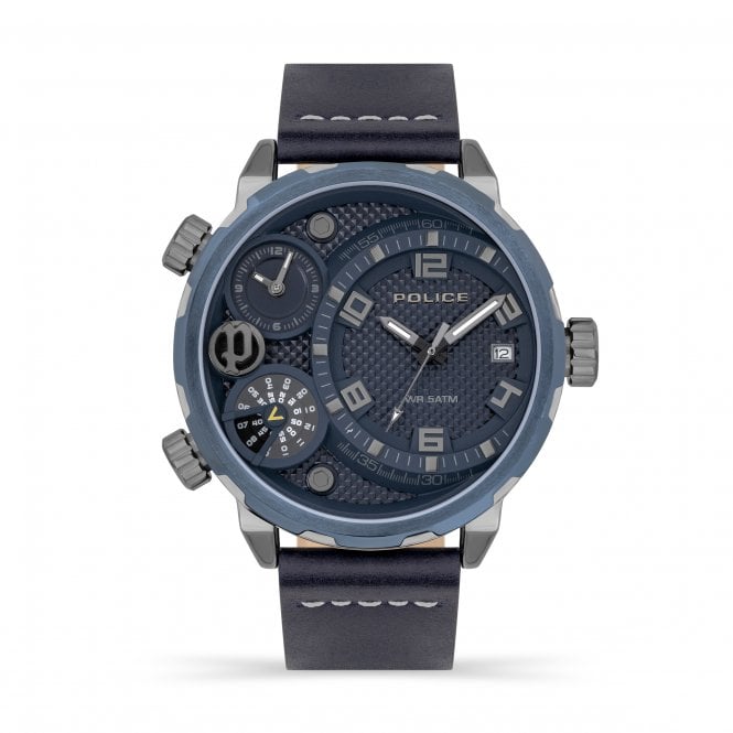 Police  Gents Ray Blue Dial Blue Leather Strap Watch