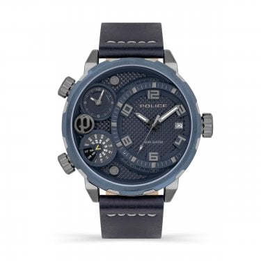 Police Gents Ray Blue Dial Blue Leather Strap Watch