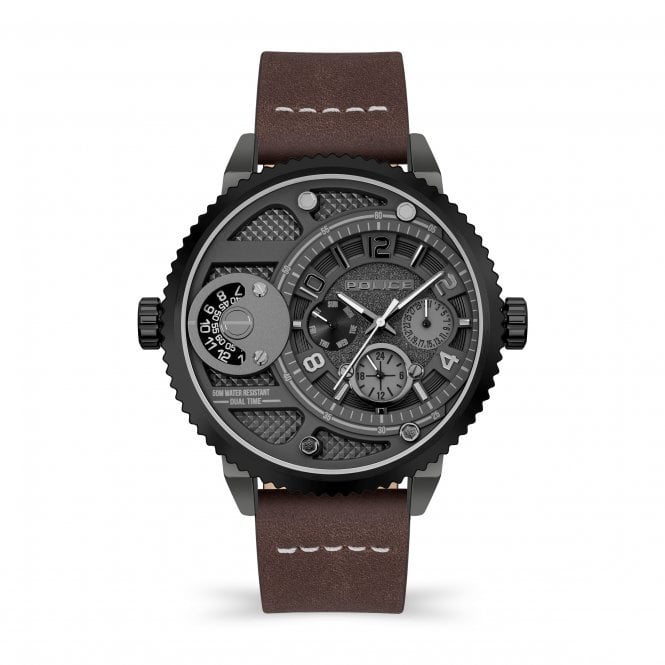 Police  Gents Ray Grey Dial Brown Leather Strap Watch