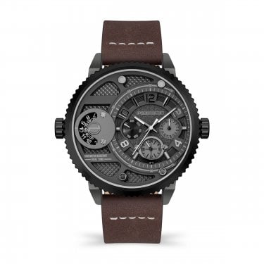 Police Gents Ray Grey Dial Brown Leather Strap Watch