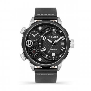 Police Gents Ray Multi Dial Black Leather Strap Watch