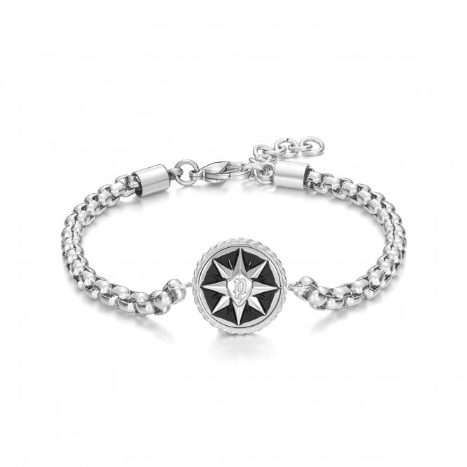 Police  Octogram P Logo Black Coin Chain Bracelet 18.5cm