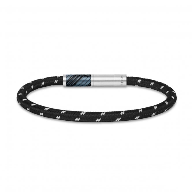 Police  Plaint Black & Charcoal Emblem Woven Cord Bracelet 18cm