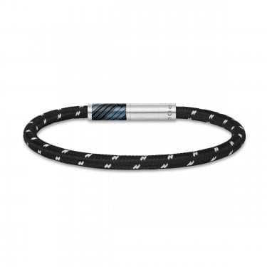 Police Plaint Black & Charcoal Emblem Woven Cord Bracelet 18cm