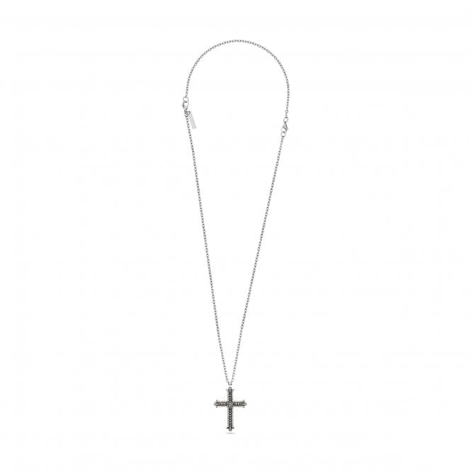 Police  Whiz Antique Black & CZ Cross Stainless Steel Necklace 50cm + 2cm