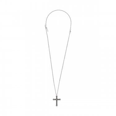 Police Whiz Antique Black & CZ Cross Stainless Steel Necklace 50cm + 2cm