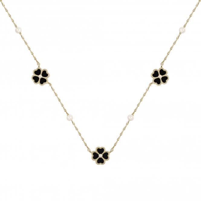 Radley  Black Heart Clover Flower Gold Tone Necklace 46cm 