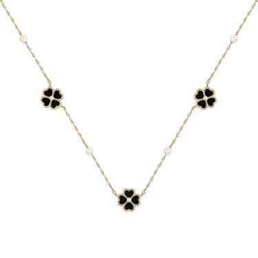 Radley Black Heart Clover Flower Gold Tone Necklace 46cm 