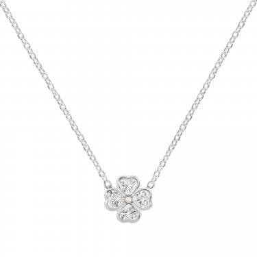 Radley Clover Flower CZ & Pearl Sterling Silver Necklace 46cm
