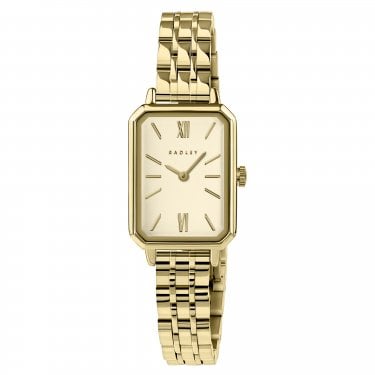 Radley Compton Street Rectangle Champagne Dial Gold Tone Stainless Steel Watch