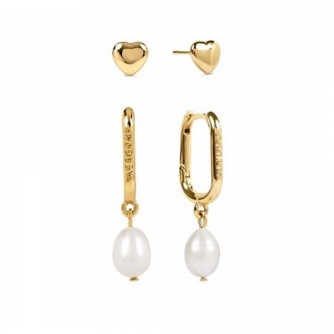 Radley Heart & Pearl Drop Gold Tone Earring Set 0.5cm x 0.6cm 