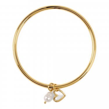 Radley Heart Street Hanging Heart & Pearl Gold Tone Bangle 17.5cm
