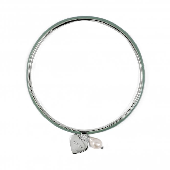 Radley  Heart Street Hanging Heart & Pearl Green Enamel Bangle 17.5cm