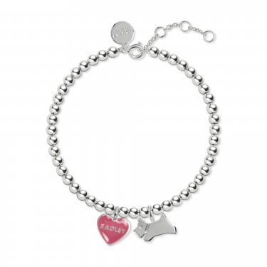 Radley Love Letters Jumping Dog with Pink Enamel Heart Beaded Bracelet 17cm + 4cm