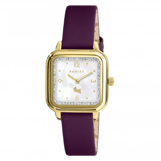 Radley  Mother of Pearl Square Dial Deep Purple Leather Strap Watch